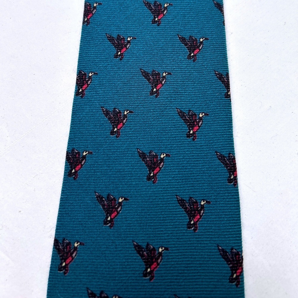 Kenneth Gordon Vintage Men Wool Mallard Duck Print Necktie Teal Sporting Hunting
